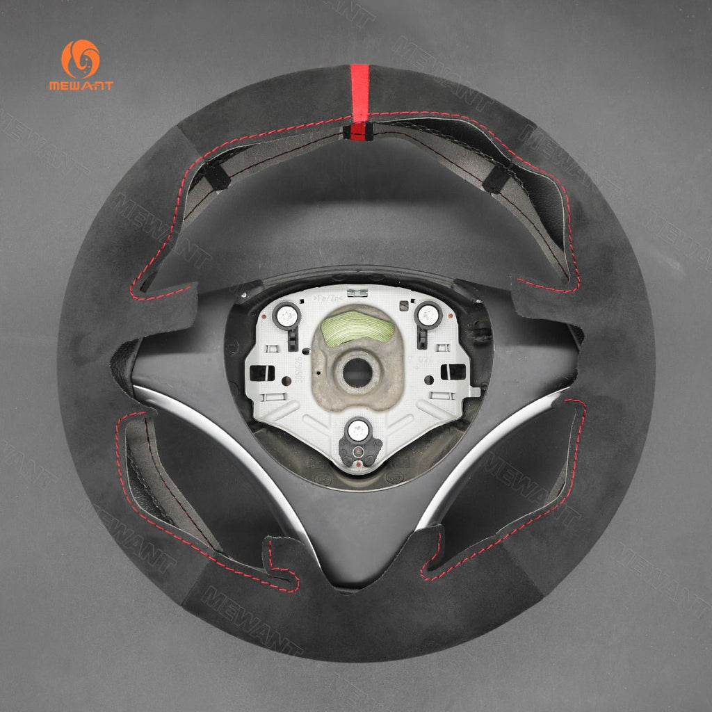 MEWANT Hand Stitch Dark Alcantara Car Steering Wheel Cover for BMW 1 Series E81 E82 E87 E88 / 3 Series E90 E91 E92 E93 / X1 E84 - Alcantara, Leather, Carbon Fiber, Easy Install, Non - Slip, Best Steering Wheel Cover