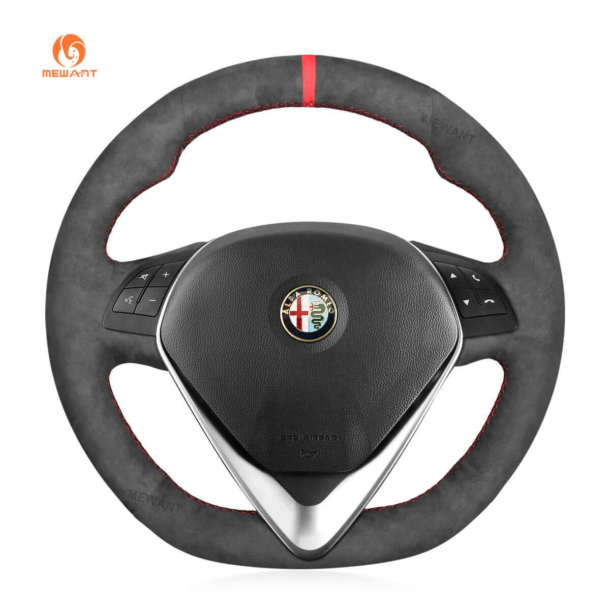 MEWANT Hand Stitch Dark Gray Alcantara Car Steering Wheel Cover for Alfa Romeo Giulietta 2014 - 2021 - Alcantara, Leather, Carbon Fiber, Easy Install, Non - Slip, Best Steering Wheel Cover