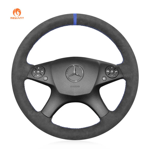 MEWANT Hand Stitch Dark Grey Alcantara Black Suede Car Steering Wheel Cover for Mercedes Benz C - Class W204 2007 - 2011 - Mewant Cover