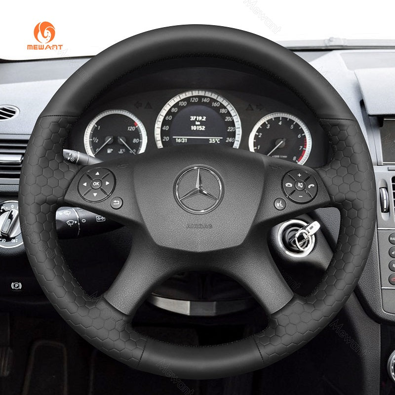 MEWANT Hand Stitch Dark Grey Alcantara Black Suede Car Steering Wheel Cover for Mercedes Benz C - Class W204 2007 - 2011 - Alcantara, Leather, Carbon Fiber, Easy Install, Non - Slip, Best Steering Wheel Cover