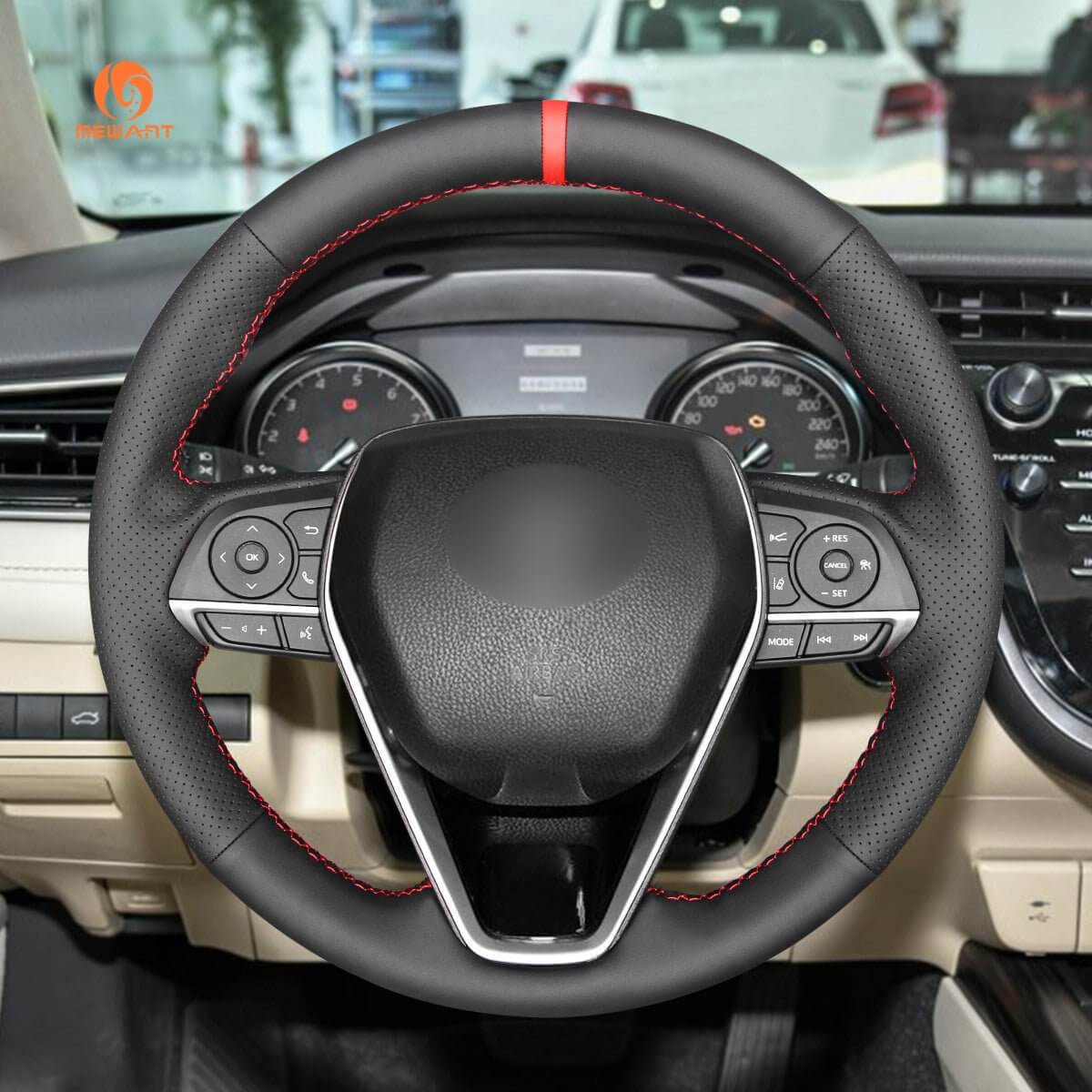 MEWANT Hand Stitch Dark Grey Alcantara Car Steering for Toyota Camry Corolla RAV4 Avalon 2017 - 2024 - Alcantara, Leather, Carbon Fiber, Easy Install, Non - Slip, Best Steering Wheel Cover