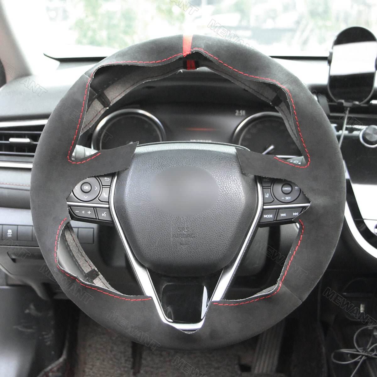 MEWANT Hand Stitch Dark Grey Alcantara Car Steering for Toyota Camry Corolla RAV4 Avalon 2017 - 2024 - Alcantara, Leather, Carbon Fiber, Easy Install, Non - Slip, Best Steering Wheel Cover