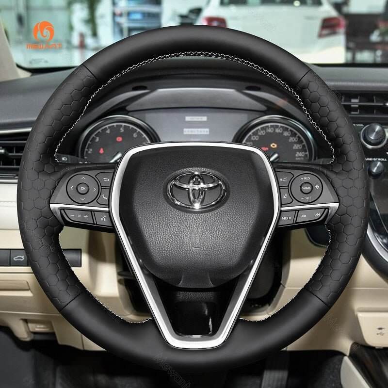 MEWANT Hand Stitch Dark Grey Alcantara Car Steering for Toyota Camry Corolla RAV4 Avalon 2017 - 2024 - Alcantara, Leather, Carbon Fiber, Easy Install, Non - Slip, Best Steering Wheel Cover