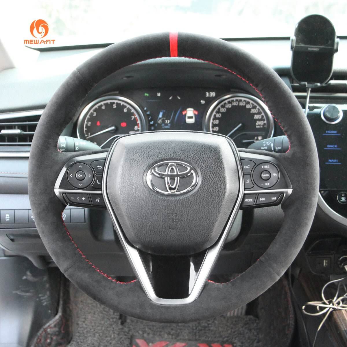 MEWANT Hand Stitch Dark Grey Alcantara Car Steering for Toyota Camry Corolla RAV4 Avalon 2017 - 2024 - Alcantara, Leather, Carbon Fiber, Easy Install, Non - Slip, Best Steering Wheel Cover