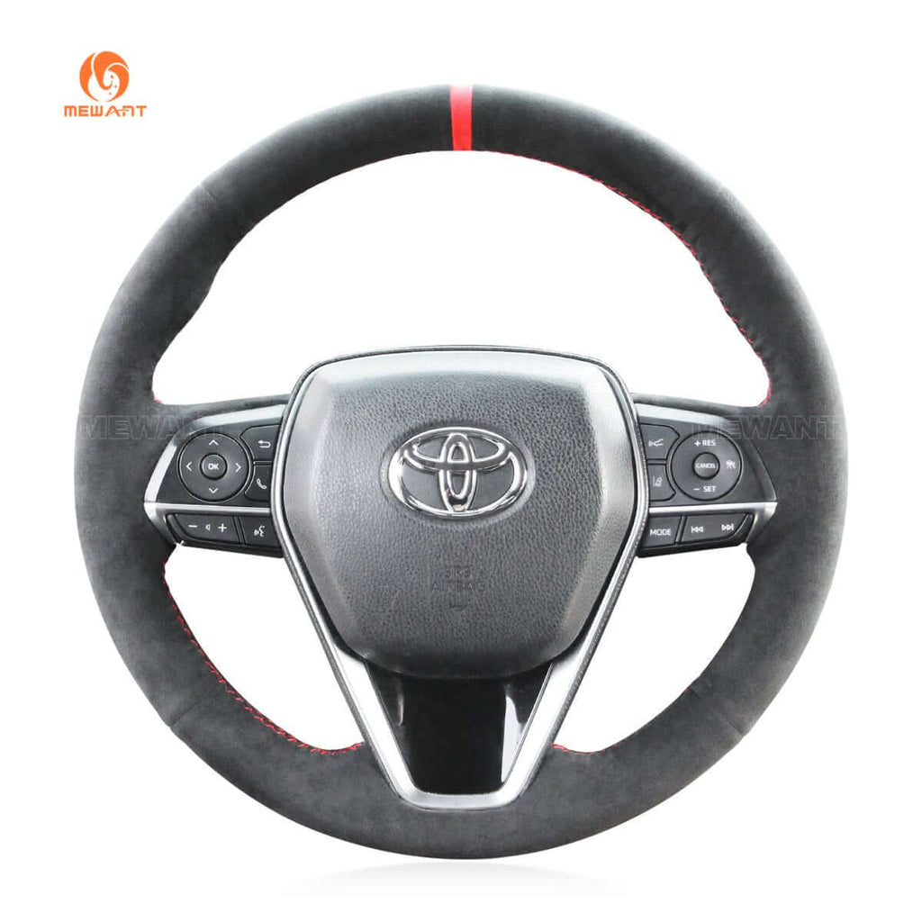 MEWANT Hand Stitch Dark Grey Alcantara Car Steering for Toyota Camry Corolla RAV4 Avalon 2017 - 2024 - Alcantara, Leather, Carbon Fiber, Easy Install, Non - Slip, Best Steering Wheel Cover