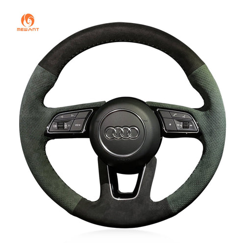 MEWANT Hand Stitch Dark Grey Alcantara Car Steering Wheel Cover for Audi A1 (8X) Sportback A3 (8V) A4 (B9) Avant A5 (F5) Q2 - Mewant Cover