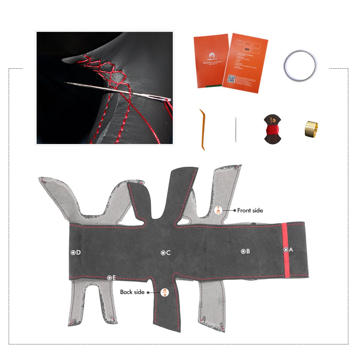 MEWANT Hand Stitch Dark Grey Alcantara Car Steering Wheel Cover for Audi A1 (8X) Sportback A3 (8V) A4 (B9) Avant A5 (F5) Q2 - Alcantara, Leather, Carbon Fiber, Easy Install, Non - Slip, Best Steering Wheel Cover