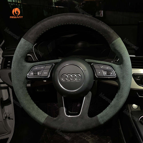 MEWANT Hand Stitch Dark Grey Alcantara Car Steering Wheel Cover for Audi A1 (8X) Sportback A3 (8V) A4 (B9) Avant A5 (F5) Q2 2017 - 2019 - Alcantara, Leather, Carbon Fiber, Easy Install, Non - Slip, Best Steering Wheel Cover
