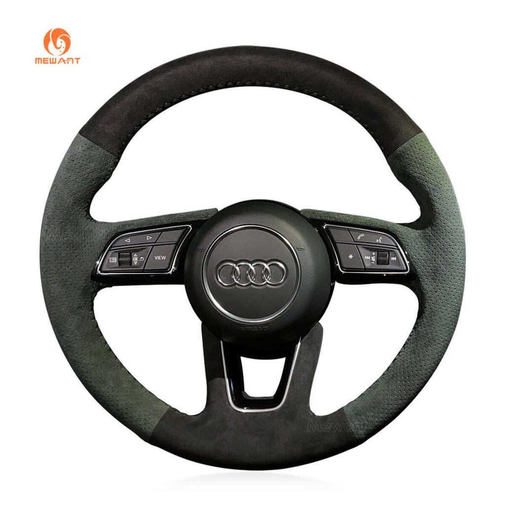 MEWANT Hand Stitch Dark Grey Alcantara Car Steering Wheel Cover for Audi A1 (8X) Sportback A3 (8V) A4 (B9) Avant A5 (F5) Q2 2017 - 2019 - Alcantara, Leather, Carbon Fiber, Easy Install, Non - Slip, Best Steering Wheel Cover