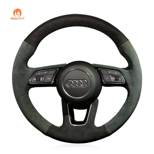 MEWANT Hand Stitch Dark Grey Alcantara Car Steering Wheel Cover for Audi A1 (8X) Sportback A3 (8V) A4 (B9) Avant A5 (F5) Q2 2017 - 2019 - Alcantara, Leather, Carbon Fiber, Easy Install, Non - Slip, Best Steering Wheel Cover