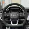 MEWANT Hand Stitch Dark Grey Alcantara Car Steering Wheel Cover for Audi Q3 2018 - 2019 / Q5 SQ5 2017 - 2019 / Q7 SQ7 2015 - 2019 / Q8 SQ8 2018 - 2019 - Mewant Cover