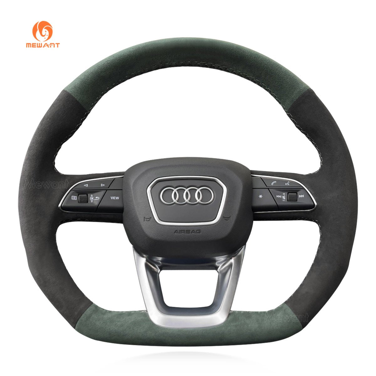 MEWANT Hand Stitch Dark Grey Alcantara Car Steering Wheel Cover for Audi Q3 2018 - 2019 / Q5 SQ5 2017 - 2019 / Q7 SQ7 2015 - 2019 / Q8 SQ8 2018 - 2019 - Mewant Cover