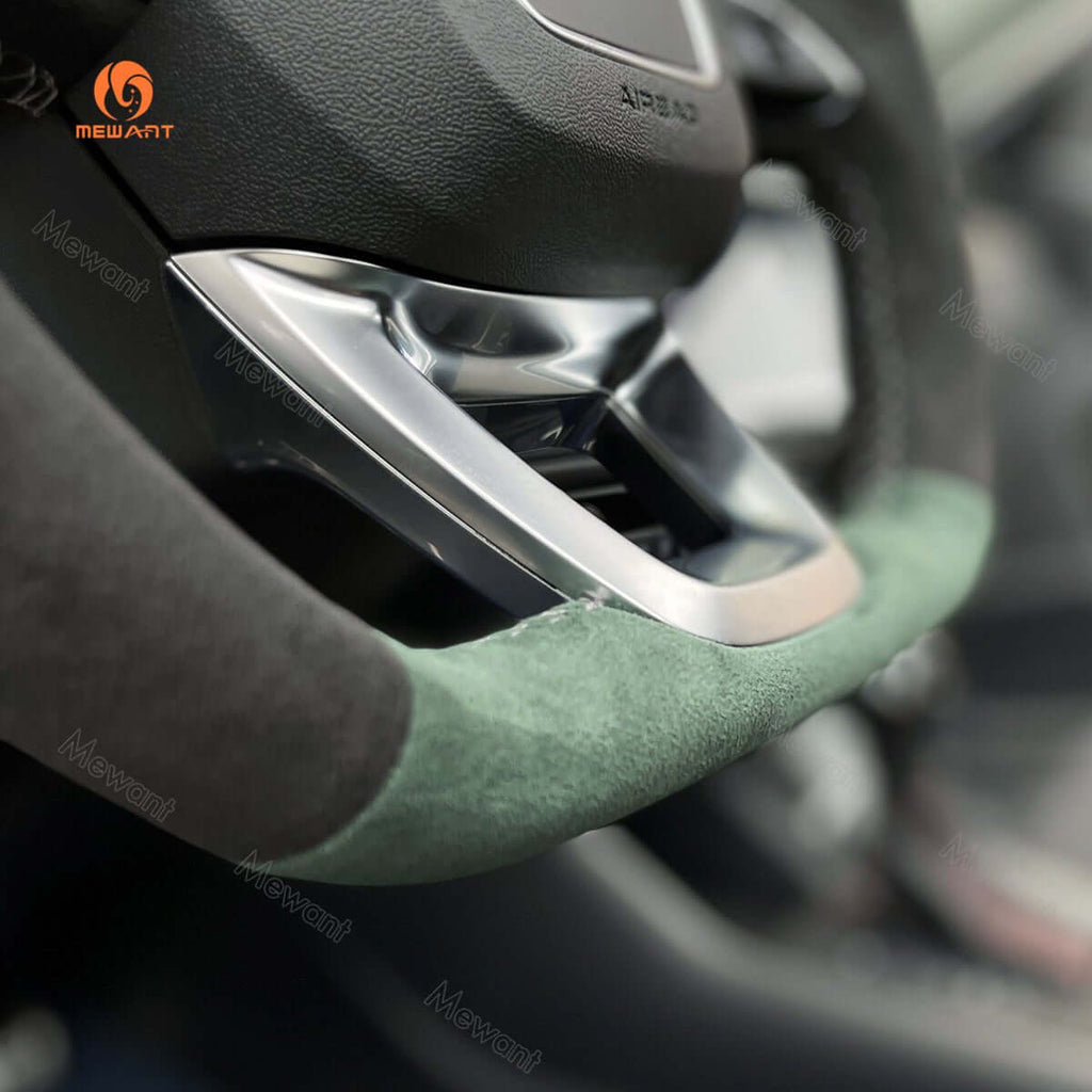 MEWANT Hand Stitch Dark Grey Alcantara Car Steering Wheel Cover for Audi Q3 2018 - 2019 / Q5 SQ5 2017 - 2019 / Q7 SQ7 2015 - 2019 / Q8 SQ8 2018 - 2019 - Alcantara, Leather, Carbon Fiber, Easy Install, Non - Slip, Best Steering Wheel Cover