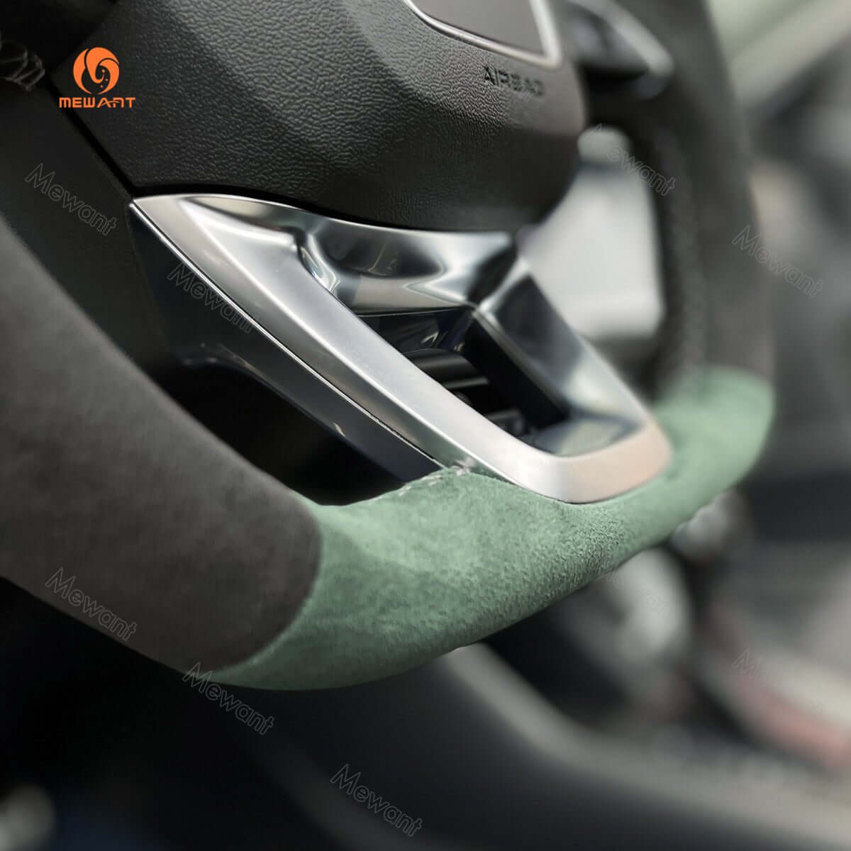 MEWANT Hand Stitch Dark Grey Alcantara Car Steering Wheel Cover for Audi Q3 2018 - 2019 / Q5 SQ5 2017 - 2019 / Q7 SQ7 2015 - 2019 / Q8 SQ8 2018 - 2019 - Alcantara, Leather, Carbon Fiber, Easy Install, Non - Slip, Best Steering Wheel Cover