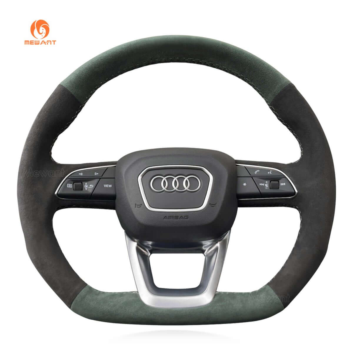MEWANT Hand Stitch Dark Grey Alcantara Car Steering Wheel Cover for Audi Q3 2018 - 2019 / Q5 SQ5 2017 - 2019 / Q7 SQ7 2015 - 2019 / Q8 SQ8 2018 - 2019 - Alcantara, Leather, Carbon Fiber, Easy Install, Non - Slip, Best Steering Wheel Cover