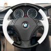 MEWANT Hand Stitch Dark Grey Alcantara Car Steering Wheel Cover for BMW 5 Series E60 E61 2003 - 2010 - Alcantara, Leather, Carbon Fiber, Easy Install, Non - Slip, Best Steering Wheel Cover