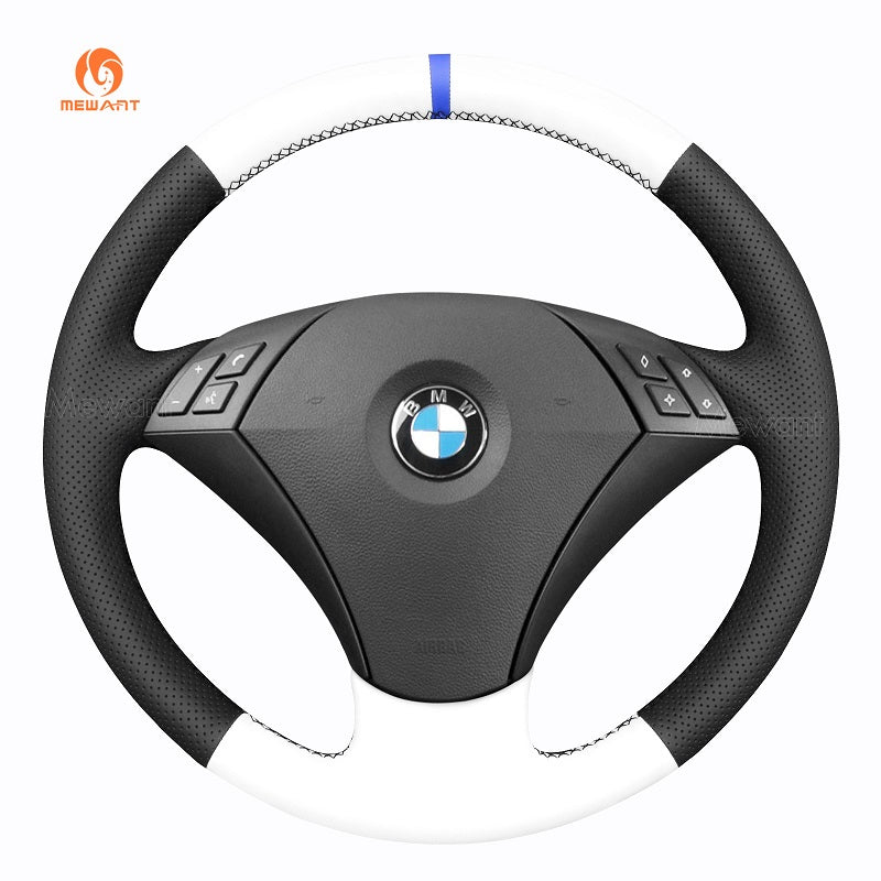 MEWANT Hand Stitch Dark Grey Alcantara Car Steering Wheel Cover for BMW 5 Series E60 E61 2003 - 2010 - Alcantara, Leather, Carbon Fiber, Easy Install, Non - Slip, Best Steering Wheel Cover