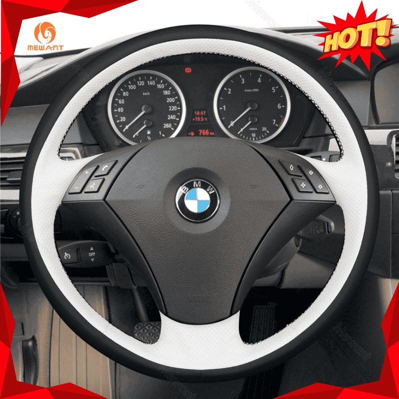 MEWANT Hand Stitch Dark Grey Alcantara Car Steering Wheel Cover for BMW 5 Series E60 E61 2003 - 2010 - Alcantara, Leather, Carbon Fiber, Easy Install, Non - Slip, Best Steering Wheel Cover