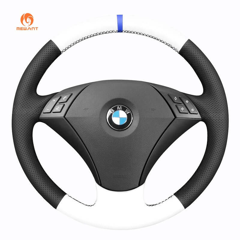 MEWANT Hand Stitch Dark Grey Alcantara Car Steering Wheel Cover for BMW 5 Series E60 E61 2003 - 2010 - Alcantara, Leather, Carbon Fiber, Easy Install, Non - Slip, Best Steering Wheel Cover