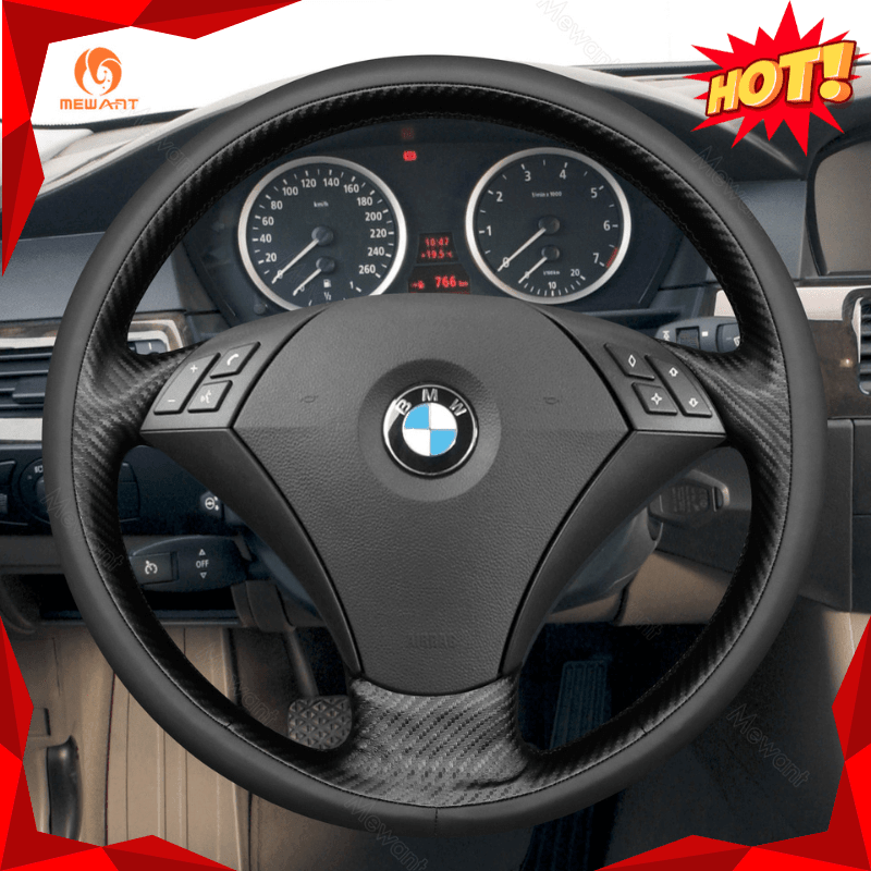 MEWANT Hand Stitch Dark Grey Alcantara Car Steering Wheel Cover for BMW 5 Series E60 E61 2003 - 2010 - Alcantara, Leather, Carbon Fiber, Easy Install, Non - Slip, Best Steering Wheel Cover