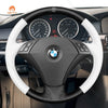 MEWANT Hand Stitch Dark Grey Alcantara Car Steering Wheel Cover for BMW 5 Series E60 E61 2003 - 2010 - Alcantara, Leather, Carbon Fiber, Easy Install, Non - Slip, Best Steering Wheel Cover
