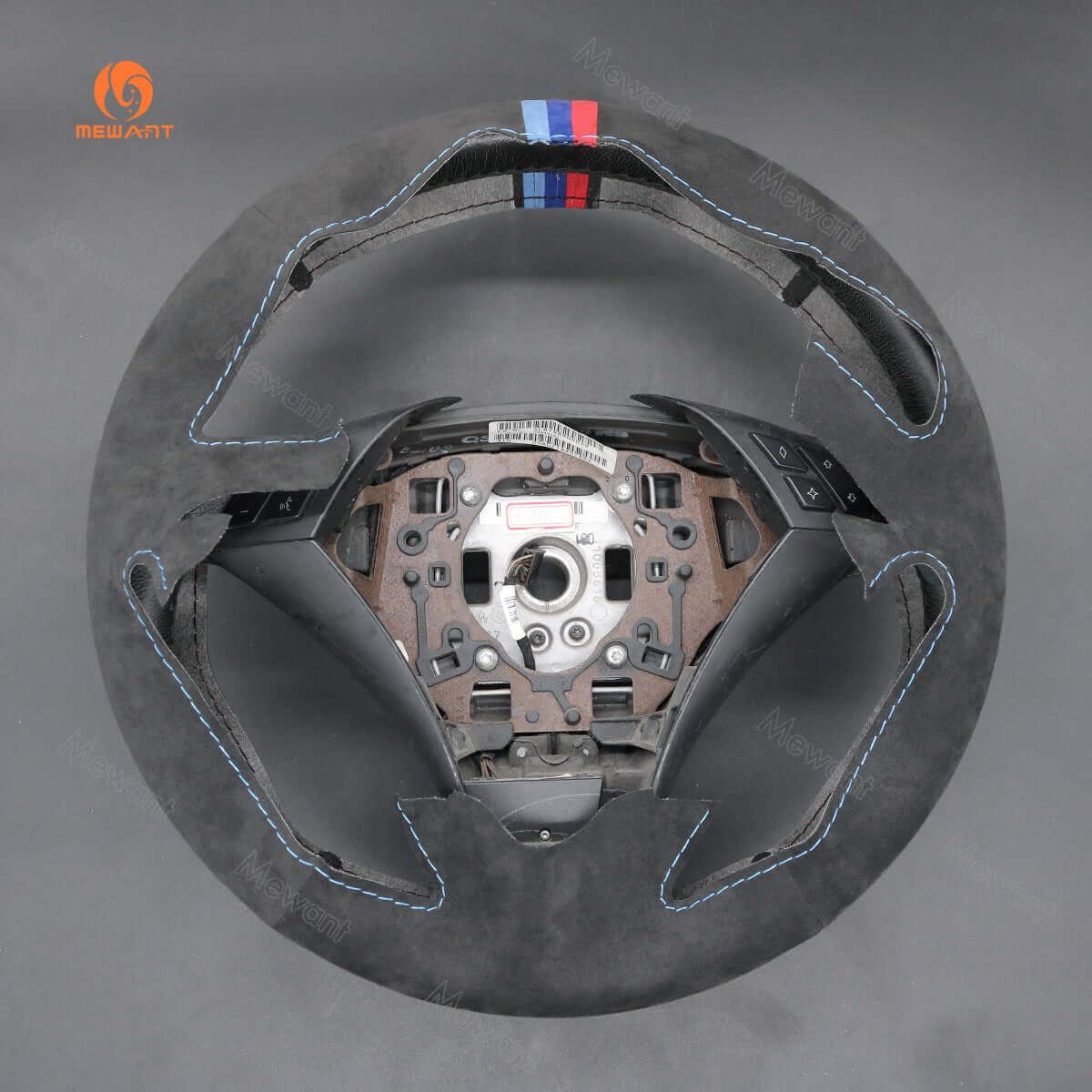 MEWANT Hand Stitch Dark Grey Alcantara Car Steering Wheel Cover for BMW 5 Series E60 E61 2003 - 2010 - Alcantara, Leather, Carbon Fiber, Easy Install, Non - Slip, Best Steering Wheel Cover