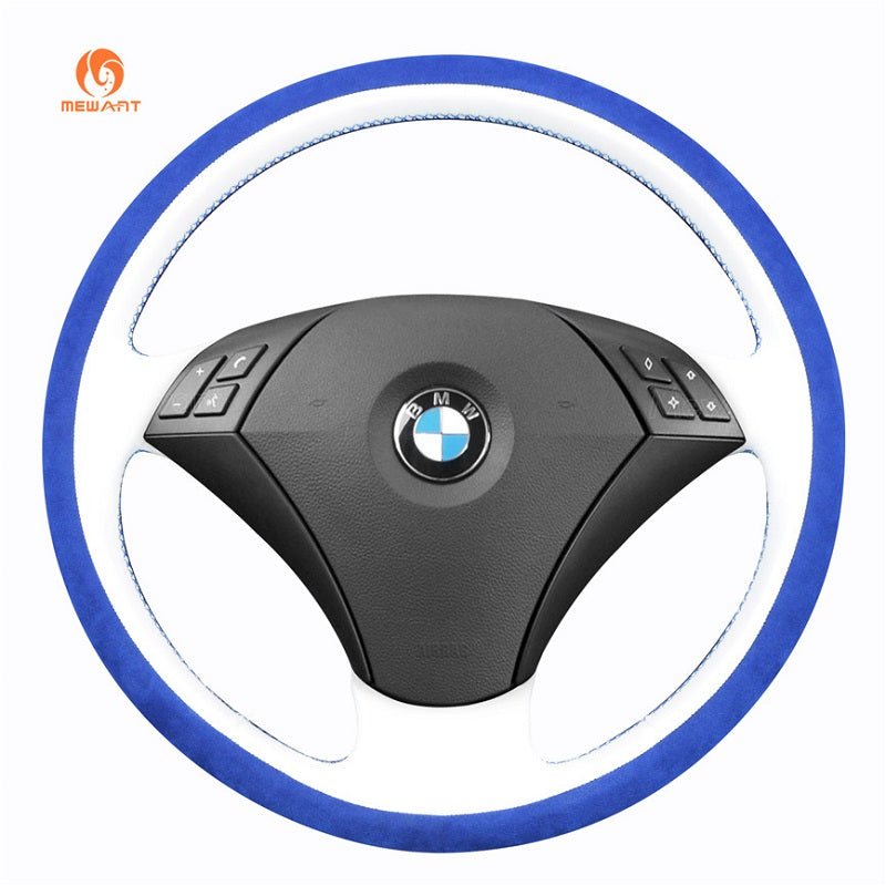 MEWANT Hand Stitch Dark Grey Alcantara Car Steering Wheel Cover for BMW 5 Series E60 E61 2003 - 2010 - Alcantara, Leather, Carbon Fiber, Easy Install, Non - Slip, Best Steering Wheel Cover