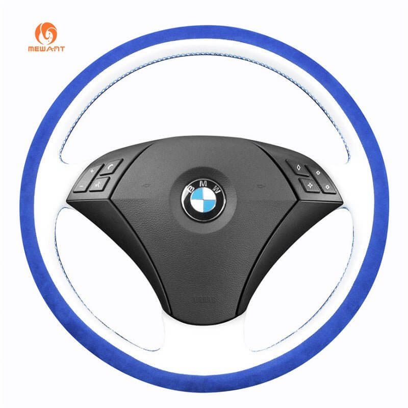 MEWANT Hand Stitch Dark Grey Alcantara Car Steering Wheel Cover for BMW 5 Series E60 E61 2003 - 2010 - Alcantara, Leather, Carbon Fiber, Easy Install, Non - Slip, Best Steering Wheel Cover