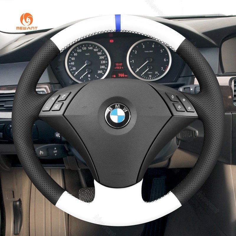 MEWANT Hand Stitch Dark Grey Alcantara Car Steering Wheel Cover for BMW 5 Series E60 E61 2003 - 2010 - Alcantara, Leather, Carbon Fiber, Easy Install, Non - Slip, Best Steering Wheel Cover