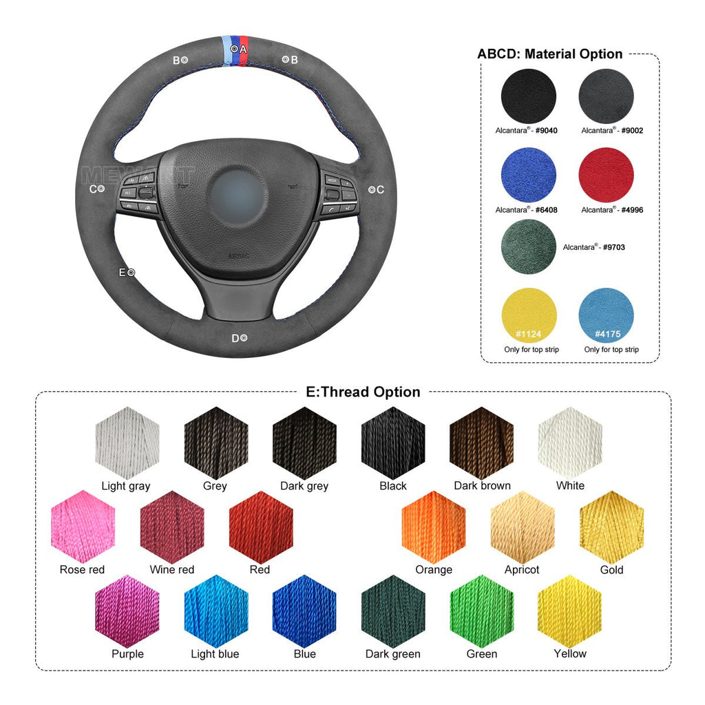MEWANT Hand Stitch Dark Grey Alcantara Car Steering Wheel Cover for BMW M Sport F10 F11 F07 / M5 F10 2011 - 2013 / F12 F13 F06 / F01 F02 - Alcantara, Leather, Carbon Fiber, Easy Install, Non - Slip, Best Steering Wheel Cover