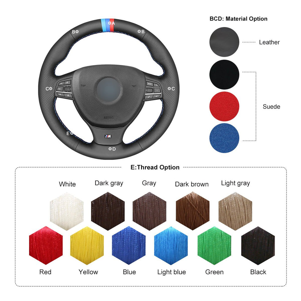MEWANT Hand Stitch Dark Grey Alcantara Car Steering Wheel Cover for BMW M Sport F10 F11 F07 / M5 F10 2011 - 2013 / F12 F13 F06 / F01 F02 - Alcantara, Leather, Carbon Fiber, Easy Install, Non - Slip, Best Steering Wheel Cover