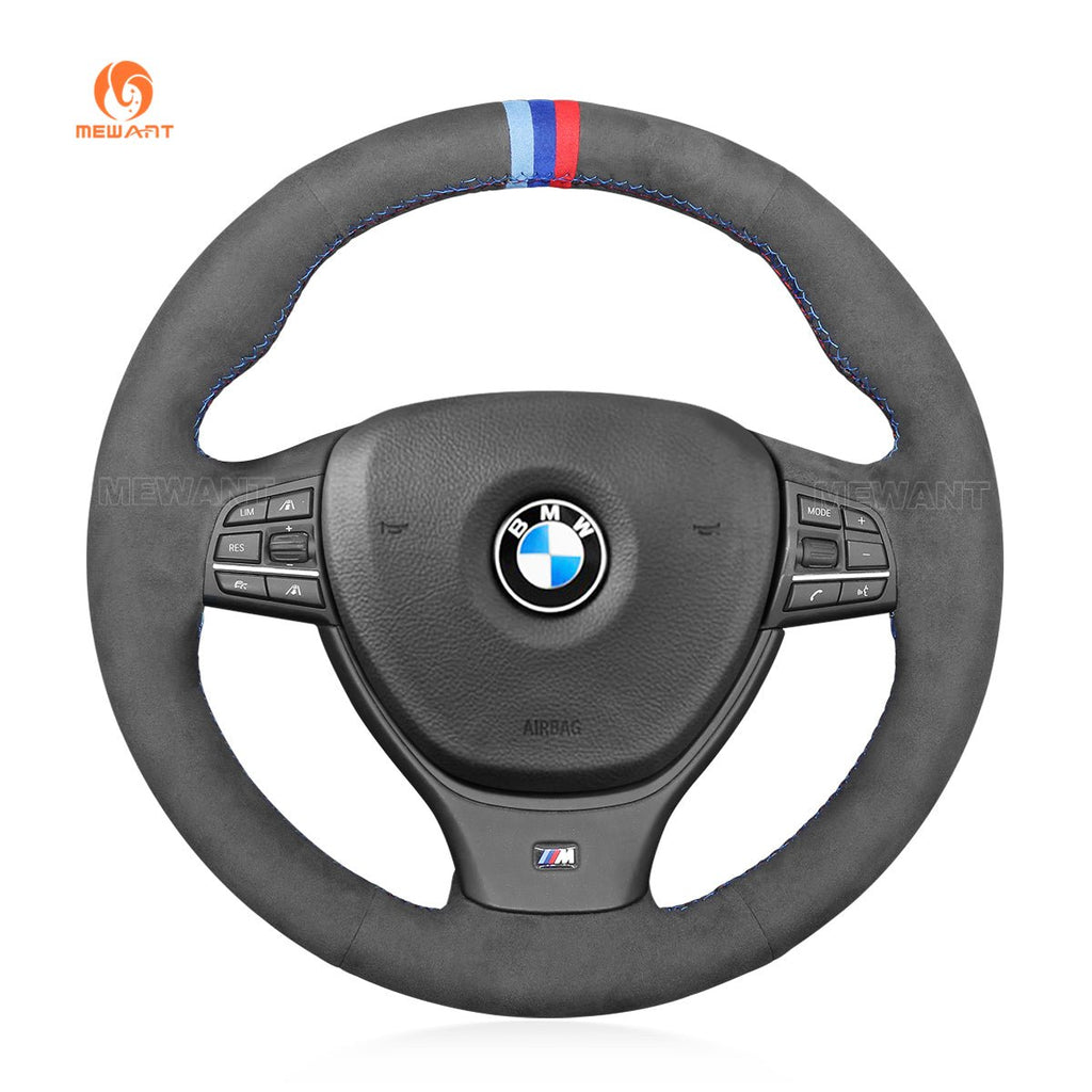 MEWANT Hand Stitch Dark Grey Alcantara Car Steering Wheel Cover for BMW M Sport F10 F11 F07 / M5 F10 2011 - 2013 / F12 F13 F06 / F01 F02 - Alcantara, Leather, Carbon Fiber, Easy Install, Non - Slip, Best Steering Wheel Cover