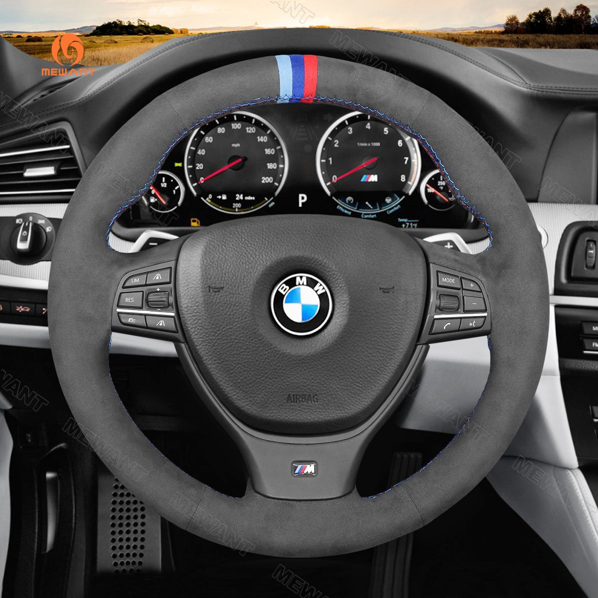 MEWANT Hand Stitch Dark Grey Alcantara Car Steering Wheel Cover for BMW M Sport F10 F11 F07 / M5 F10 2011 - 2013 / F12 F13 F06 / F01 F02 - Mewant Cover