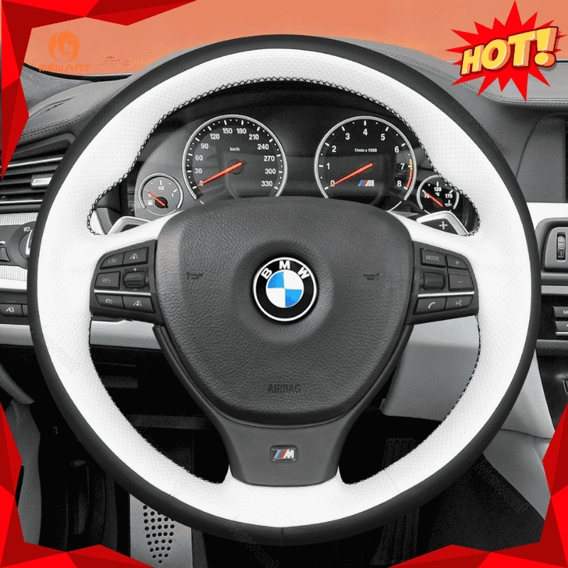 MEWANT Hand Stitch Dark Grey Alcantara Car Steering Wheel Cover for BMW M Sport F10 F11 F07 / M5 F10 2011 - 2013 / F12 F13 F06 / F01 F02 - Alcantara, Leather, Carbon Fiber, Easy Install, Non - Slip, Best Steering Wheel Cover