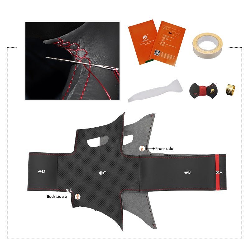 MEWANT Hand Stitch Dark Grey Alcantara Car Steering Wheel Cover for Ford F - 250 F - 350 F - 450 F - 550 - Alcantara, Leather, Carbon Fiber, Easy Install, Non - Slip, Best Steering Wheel Cover