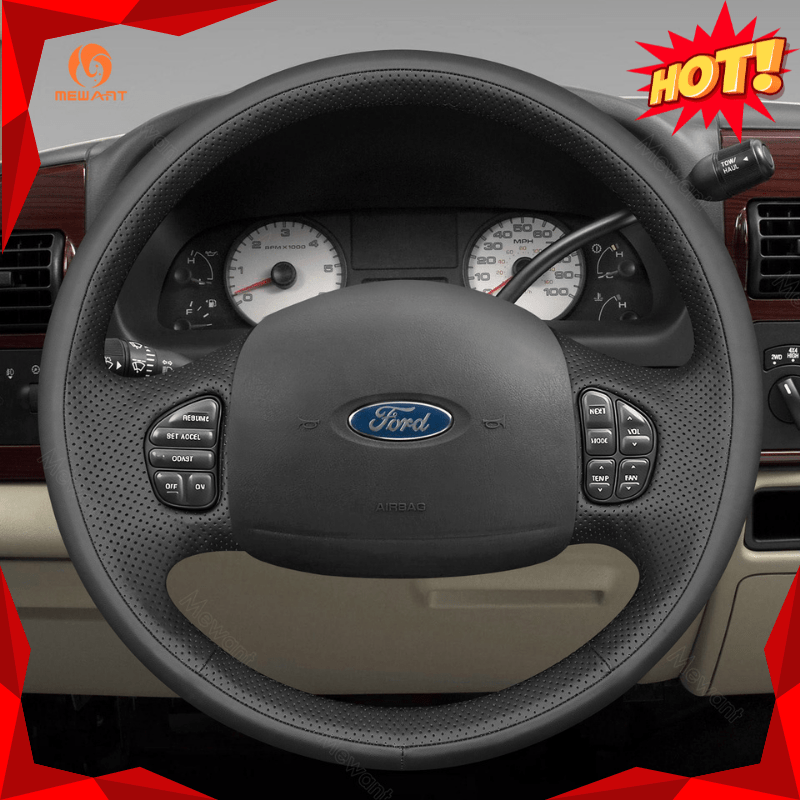 MEWANT Hand Stitch Dark Grey Alcantara Car Steering Wheel Cover for Ford F - 250 F - 350 F - 450 F - 550 - Alcantara, Leather, Carbon Fiber, Easy Install, Non - Slip, Best Steering Wheel Cover