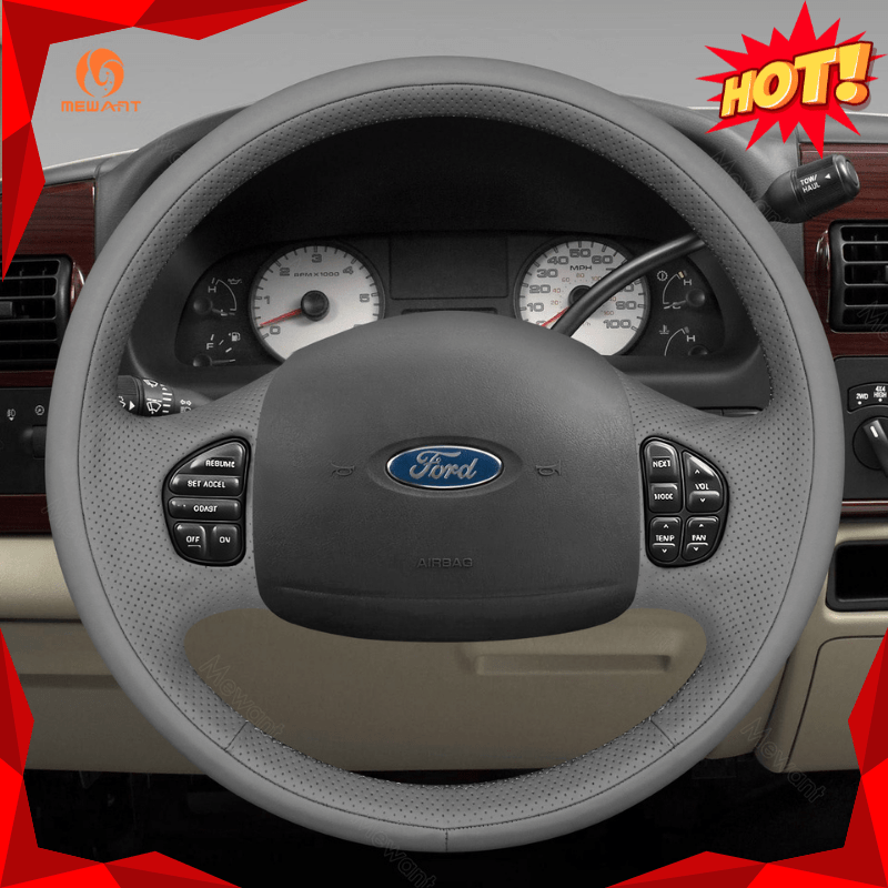 MEWANT Hand Stitch Dark Grey Alcantara Car Steering Wheel Cover for Ford F - 250 F - 350 F - 450 F - 550 - Alcantara, Leather, Carbon Fiber, Easy Install, Non - Slip, Best Steering Wheel Cover