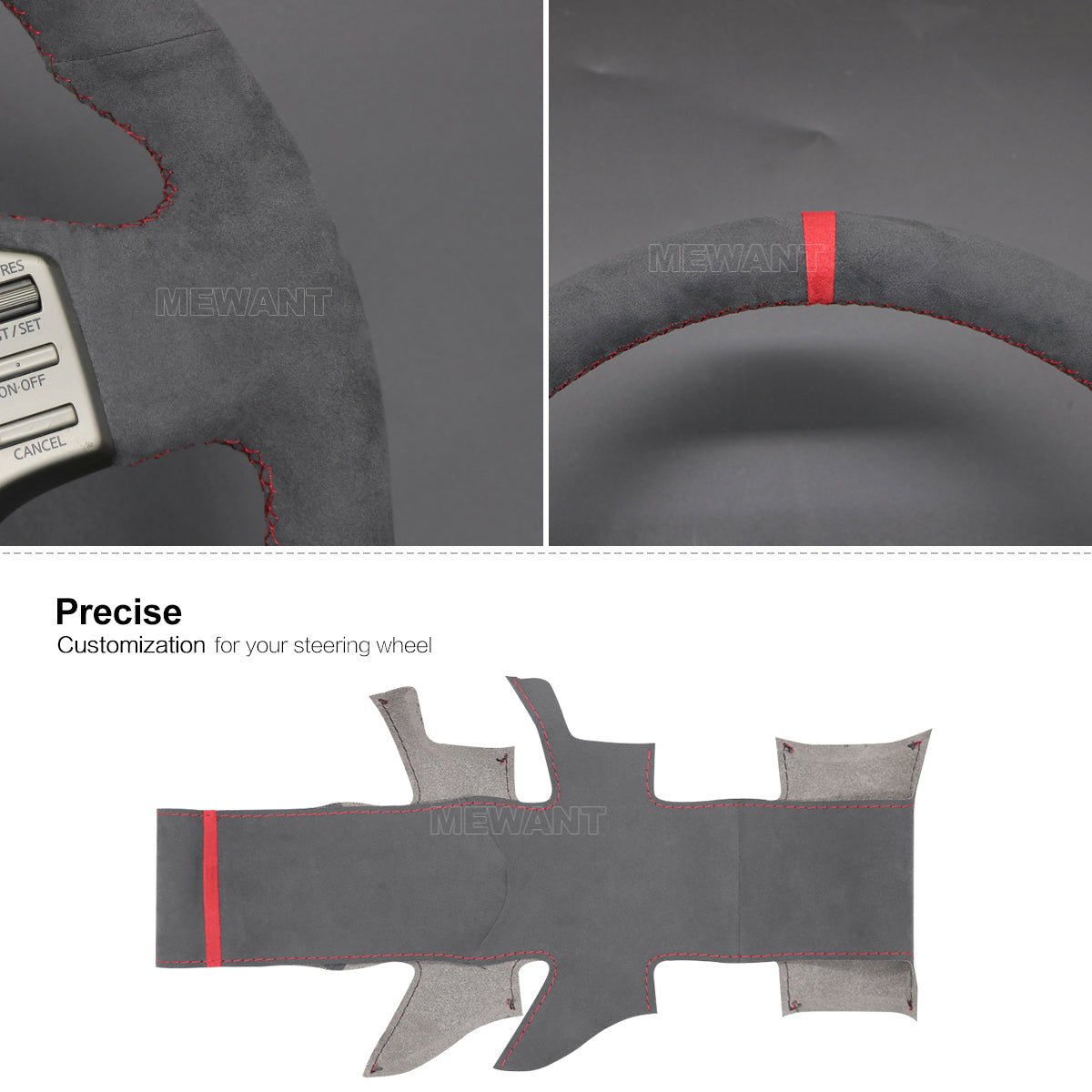 MEWANT Hand Stitch Dark Grey Alcantara Car Steering Wheel Cover for Infiniti G35 2003 - 2006 / for Nissan Skyline V35 2003 - 2006 - Alcantara, Leather, Carbon Fiber, Easy Install, Non - Slip, Best Steering Wheel Cover