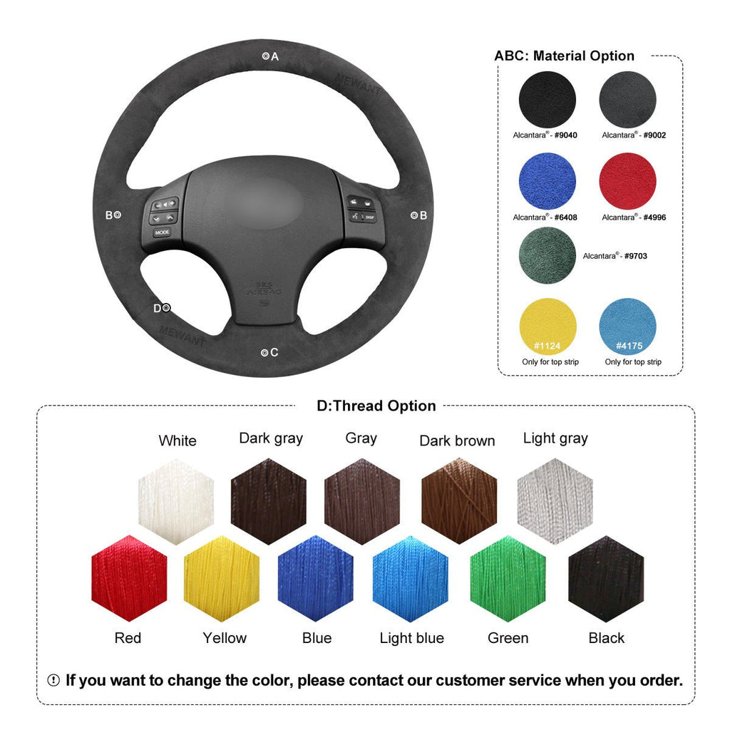 MEWANT Hand Stitch Dark Grey Alcantara Car Steering Wheel Cover for Lexus IS 250 250C 350 350C IS F Sport 2006 - 2013 - Alcantara, Leather, Carbon Fiber, Easy Install, Non - Slip, Best Steering Wheel Cover