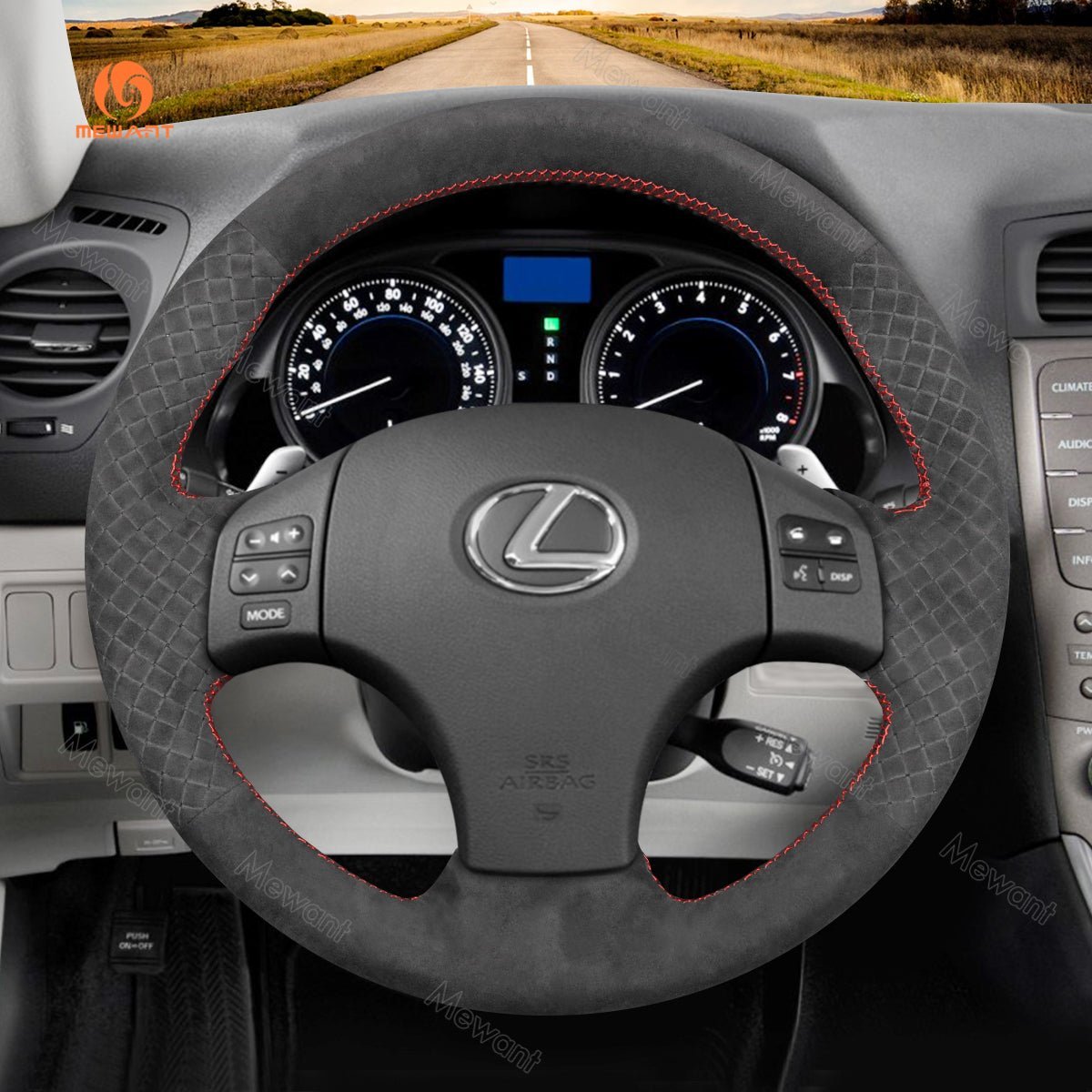 MEWANT Hand Stitch Dark Grey Alcantara Car Steering Wheel Cover for Lexus IS 250 250C 350 350C IS F Sport 2006 - 2013 - Alcantara, Leather, Carbon Fiber, Easy Install, Non - Slip, Best Steering Wheel Cover