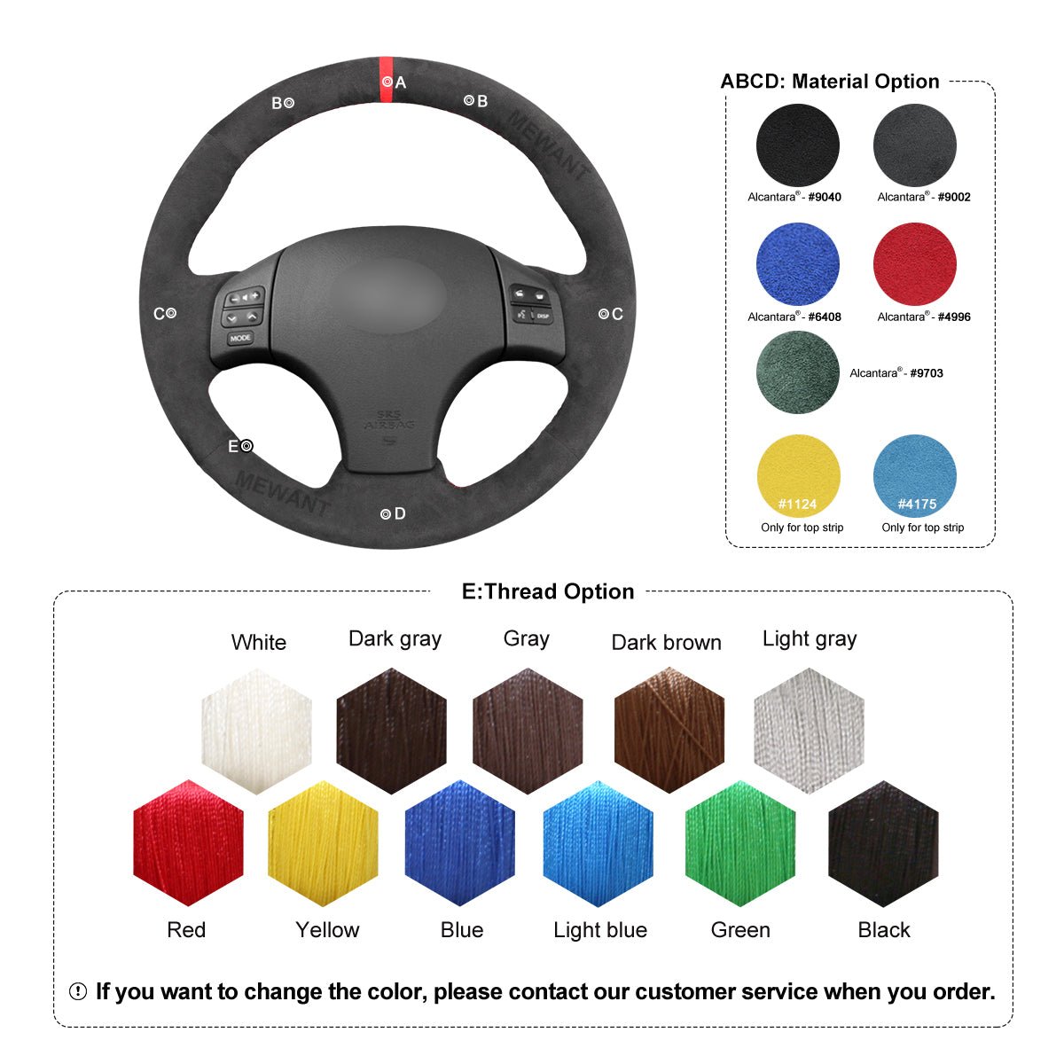 MEWANT Hand Stitch Dark Grey Alcantara Car Steering Wheel Cover for Lexus IS 250 250C 350 350C IS F Sport 2006 - 2013 - Alcantara, Leather, Carbon Fiber, Easy Install, Non - Slip, Best Steering Wheel Cover