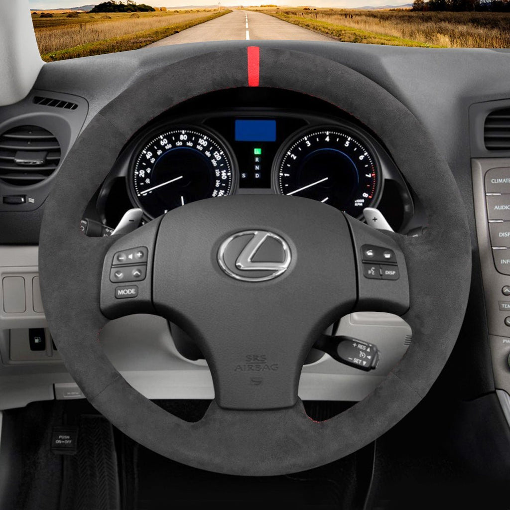 MEWANT Hand Stitch Dark Grey Alcantara Car Steering Wheel Cover for Lexus IS 250 250C 350 350C IS F Sport 2006 - 2013 - Alcantara, Leather, Carbon Fiber, Easy Install, Non - Slip, Best Steering Wheel Cover