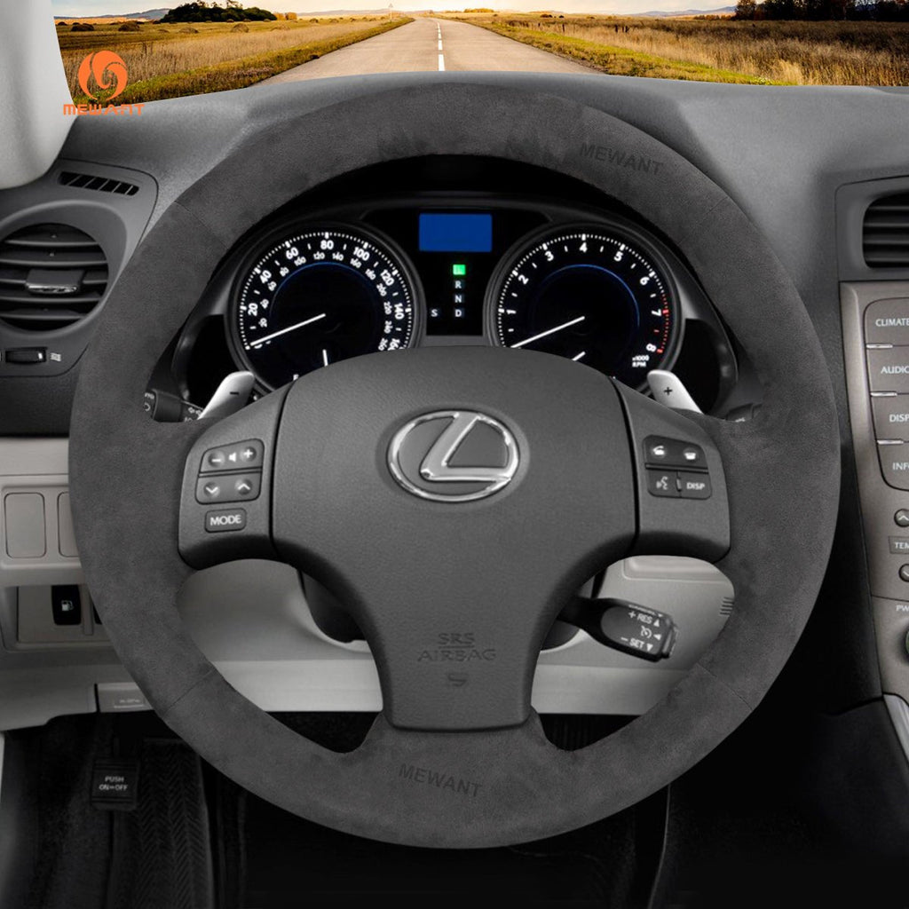 MEWANT Hand Stitch Dark Grey Alcantara Car Steering Wheel Cover for Lexus IS 250 250C 350 350C IS F Sport 2006 - 2013 - Alcantara, Leather, Carbon Fiber, Easy Install, Non - Slip, Best Steering Wheel Cover