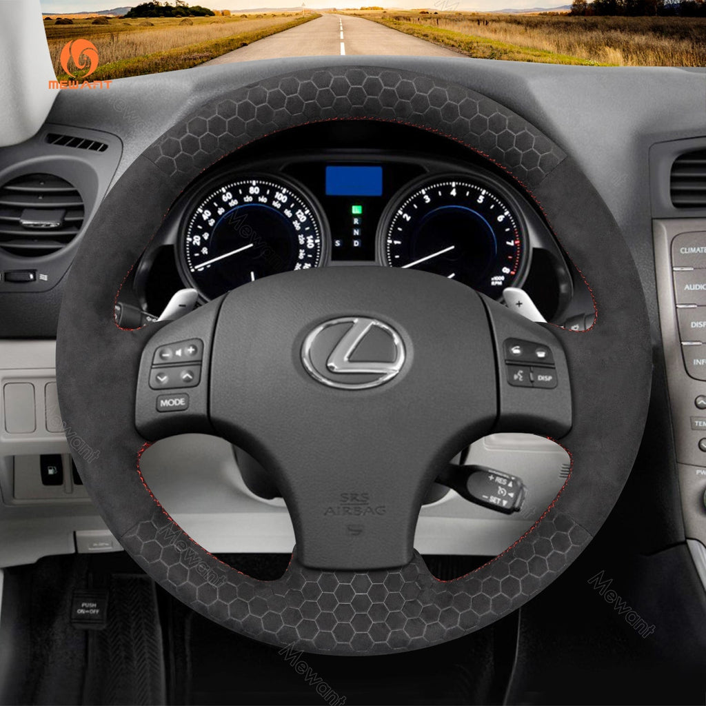 MEWANT Hand Stitch Dark Grey Alcantara Car Steering Wheel Cover for Lexus IS 250 250C 350 350C IS F Sport 2006 - 2013 - Alcantara, Leather, Carbon Fiber, Easy Install, Non - Slip, Best Steering Wheel Cover