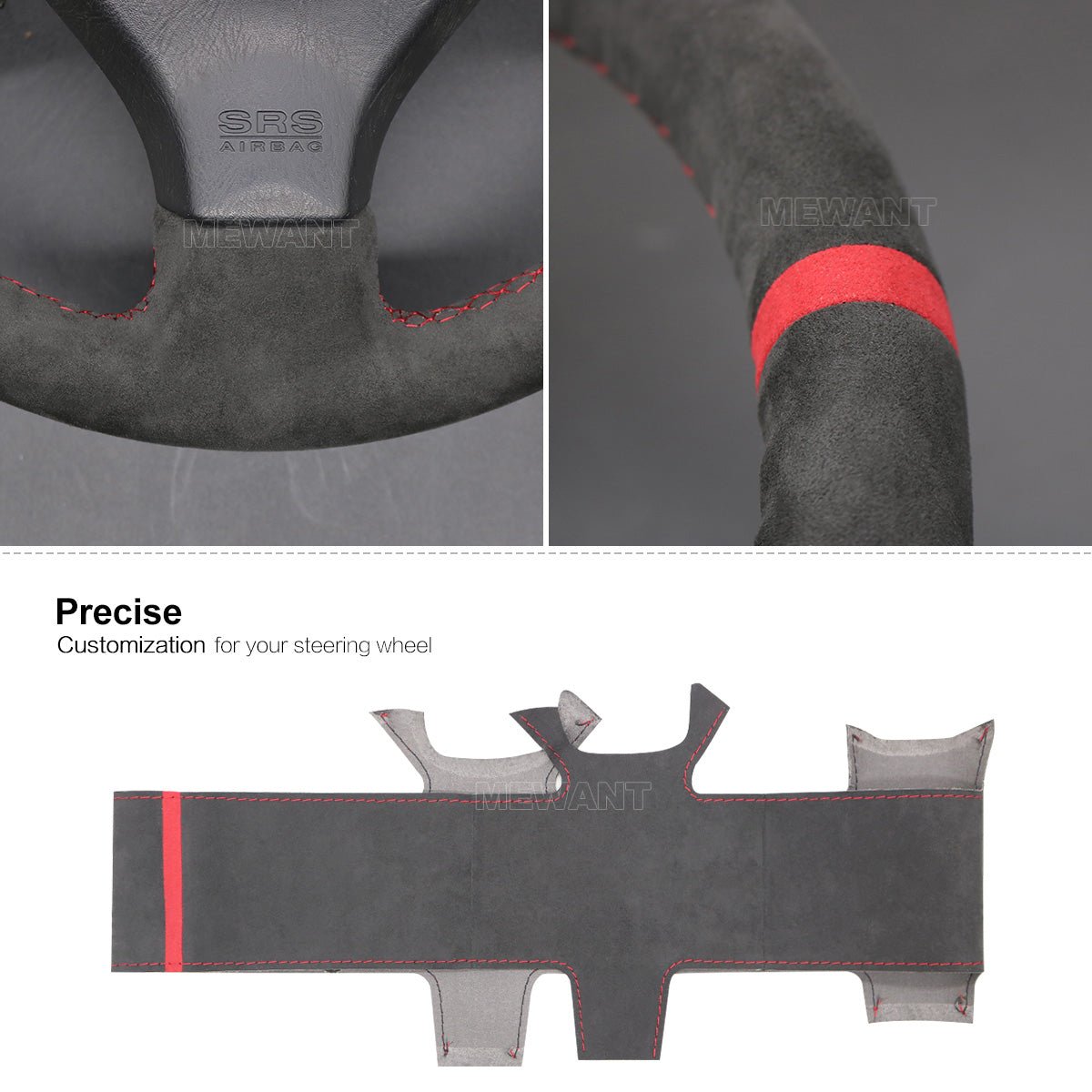 MEWANT Hand Stitch Dark Grey Alcantara Car Steering Wheel Cover for Nissan Skyline GT - R R34 200SX S15 Silvia S15 - Alcantara, Leather, Carbon Fiber, Easy Install, Non - Slip, Best Steering Wheel Cover