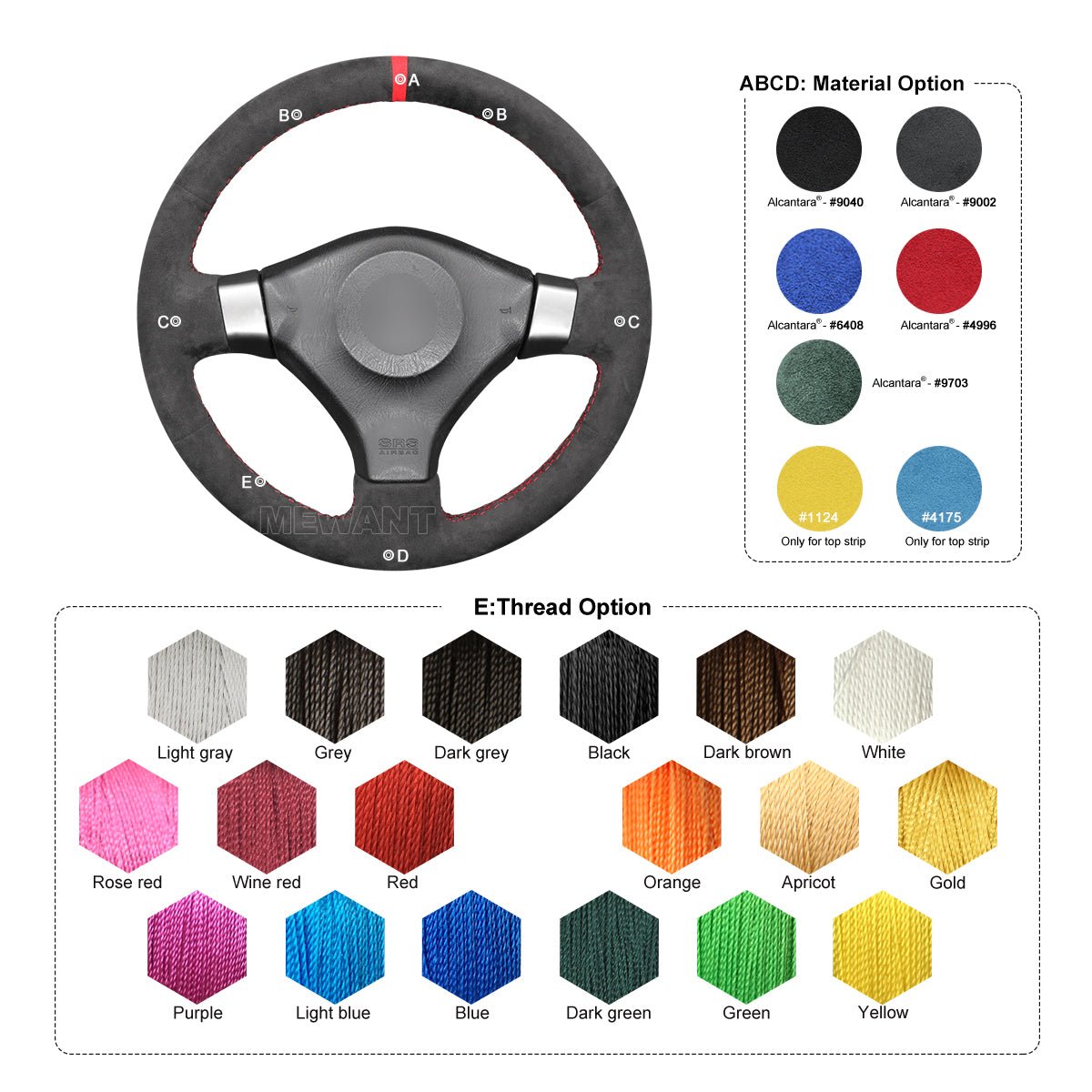 MEWANT Hand Stitch Dark Grey Alcantara Car Steering Wheel Cover for Nissan Skyline GT - R R34 200SX S15 Silvia S15 - Alcantara, Leather, Carbon Fiber, Easy Install, Non - Slip, Best Steering Wheel Cover