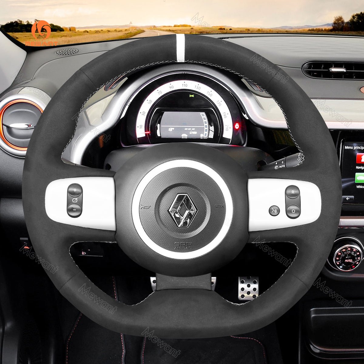 MEWANT Hand Stitch Leather Car Steering Wheel Cover for Renault Twingo 3 2014 - 2020 - Alcantara, Leather, Carbon Fiber, Easy Install, Non - Slip, Best Steering Wheel Cover