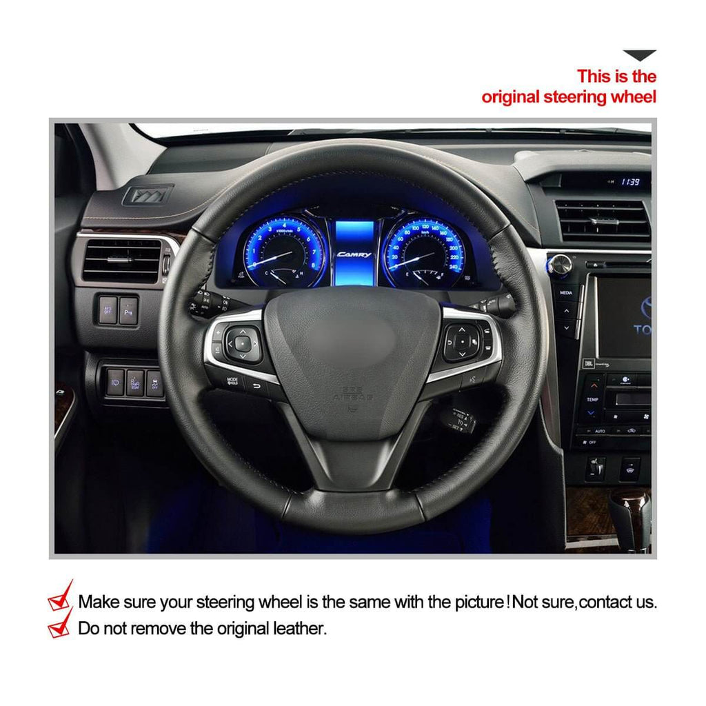 MEWANT Hand Stitch Leather Car Steering Wheel Cover for Toyota Avensis 2015 - 2019 / Camry 2015 - 2017 / Avalon 2013 - 2018 / Harrier 2013 - 2020 - Alcantara, Leather, Carbon Fiber, Easy Install, Non - Slip, Best Steering Wheel Cover