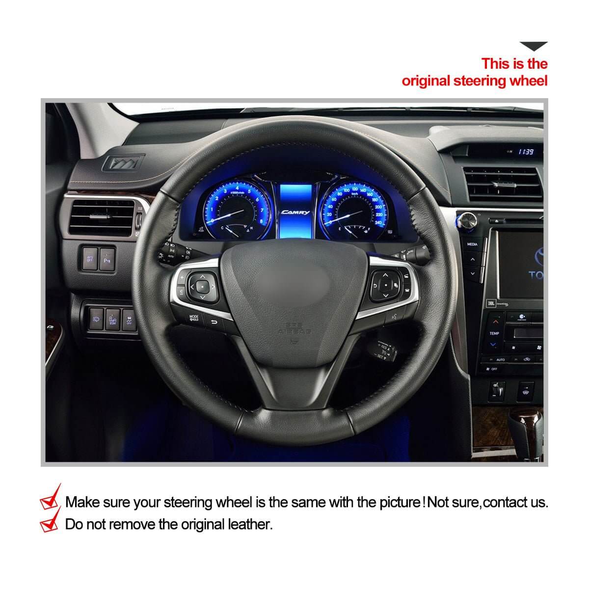 MEWANT Hand Stitch Leather Car Steering Wheel Cover for Toyota Avensis 2015 - 2019 / Camry 2015 - 2017 / Avalon 2013 - 2018 / Harrier 2013 - 2020 - Alcantara, Leather, Carbon Fiber, Easy Install, Non - Slip, Best Steering Wheel Cover