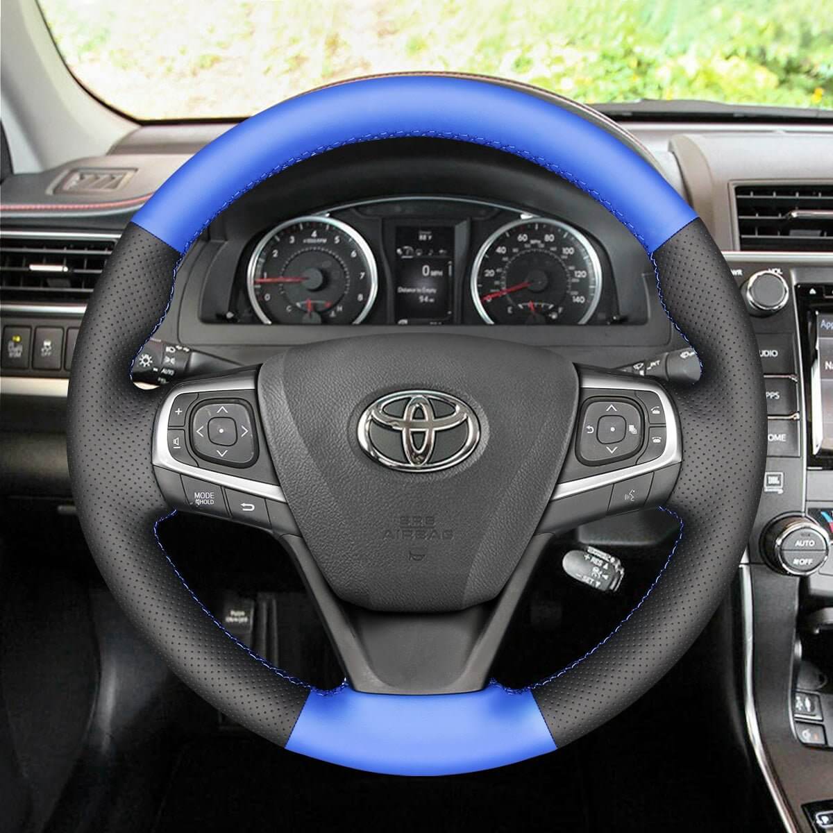 MEWANT Hand Stitch Leather Car Steering Wheel Cover for Toyota Avensis 2015 - 2019 / Camry 2015 - 2017 / Avalon 2013 - 2018 / Harrier 2013 - 2020 - Alcantara, Leather, Carbon Fiber, Easy Install, Non - Slip, Best Steering Wheel Cover